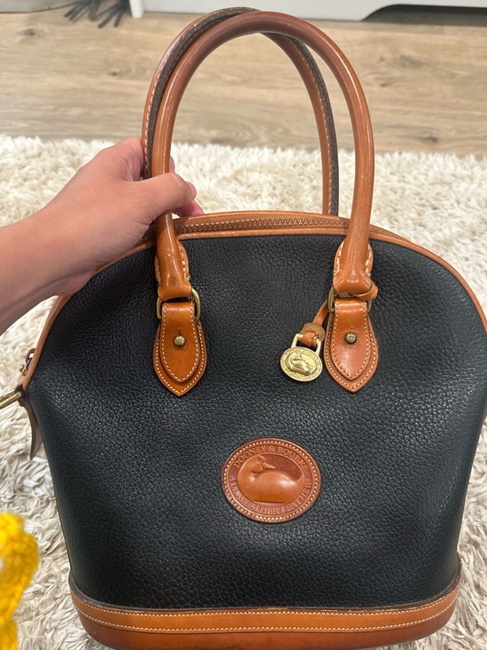 Dooney & Bourke Handbags - Dooney & Bourke Black Pebbled Leather Satchel with Brown Trim
